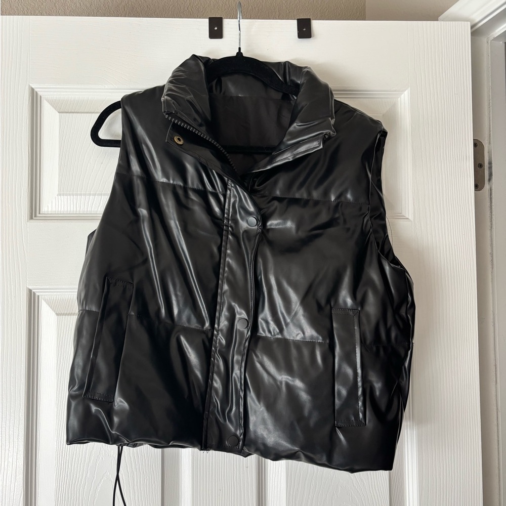 Black Leather Puffer Vest